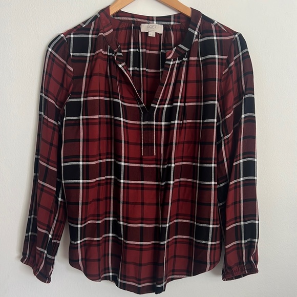 LOFT Tops - LOFT Outlet Burgundy, Black, and White Long Sleeve Blouse